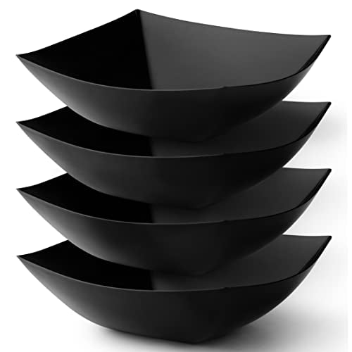 4 Pack Disposable Black Plastic Serving Bowls Square Party Candy Use 64oz (64 OUNCE / Black)
