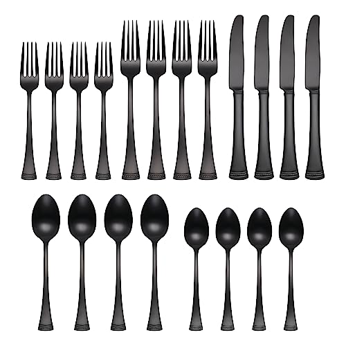 Portola Black Satin 20 (20-Piece Flatware Set, Satin Black)