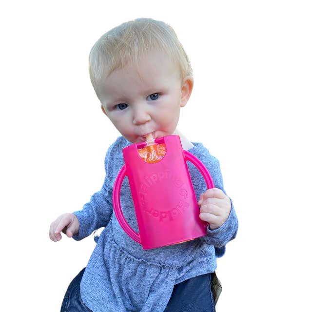 Squeeze Proof Food Pouch Holder for Toddlers (Pink)