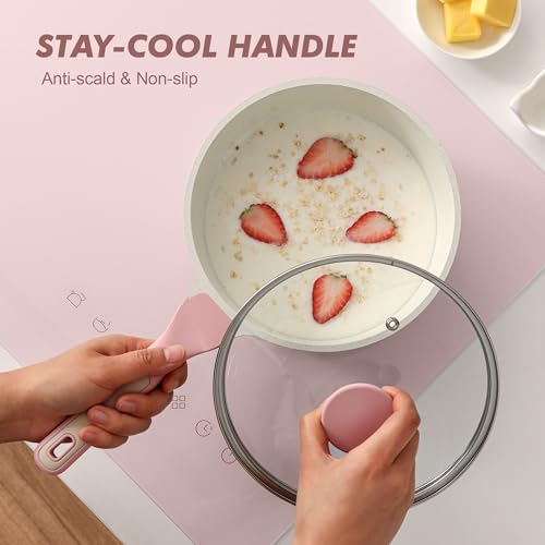 2QT Ceramic Nonstick Saucepan with Lid (Sakura Pink / 2 Quarts)