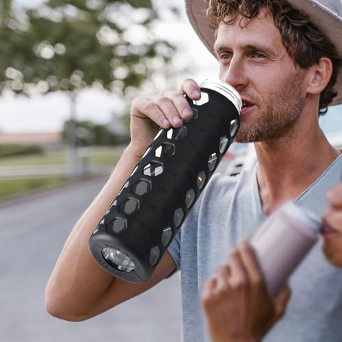 Glass Water Bottle (Black / 32 Ounces)
