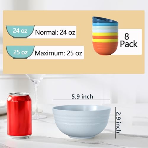24 OZ Wheat Straw Cereal Bowls Set of 8 (Multicolor / 24 oz)