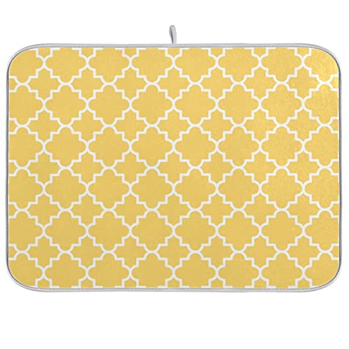 Super Absorbent Dish Drying Mat (Quatrefoil Lattice Yellow Pattern / 18" x 24")