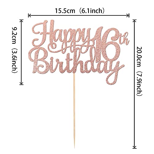 1 PCS Happy 16th Birthday Cake Topper Glitter Cheers to 16 Years Birthday Cake Pick Sweet 16 Fabulous Cake Decoration for Happy 16th Birthday Theme Party Decorations Supplies Rose Gold (Rose Gold / 16th)