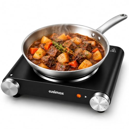 Hot Plate Electric Burner Single Burner Cast Iron hot plates for cooking Portable Burner 1500W with Adjustable Temperature Control Stainless Steel Non (Black / Single Burner)