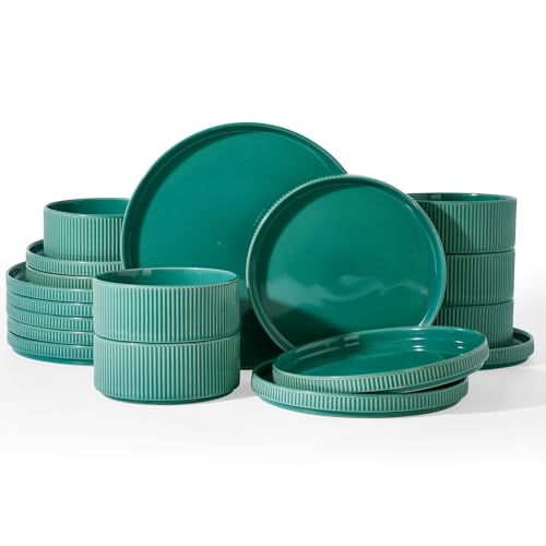Stoneware Dishes Dinnerware Sets for 6 (Sage Green / Service for 6)