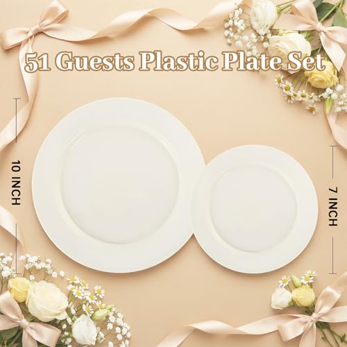 102 Pcs Ivory Plastic Plates (102 Pieces / Ivory)