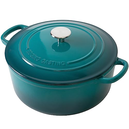 Enameled Cast Iron Dutch Oven Pot with Lid for Bread Baking (Darkcyan / 7QT)