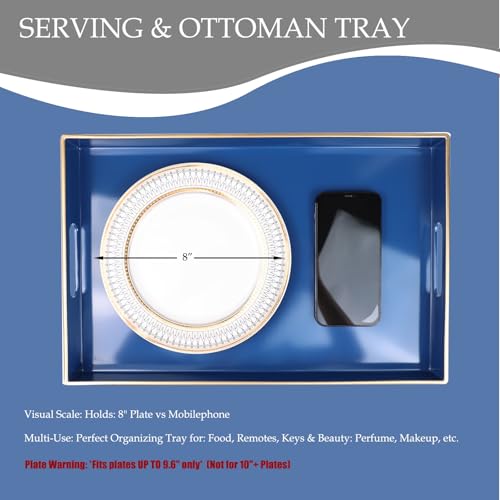 Blue Decorative Serving Tray with Handles (Navy Blue)