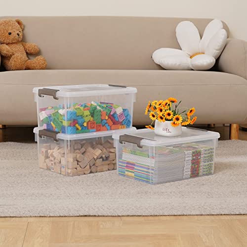8 Pack 17 QT Clear Plastic Storage Bins with Latching Lids (Clear White / 8 PCS-17 QT)