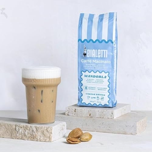 Moka Express 3 Cup Light Blue & Almond Ground Coffee Gift Set (3 Cups / Light Blue Moka & Ground Coffee)