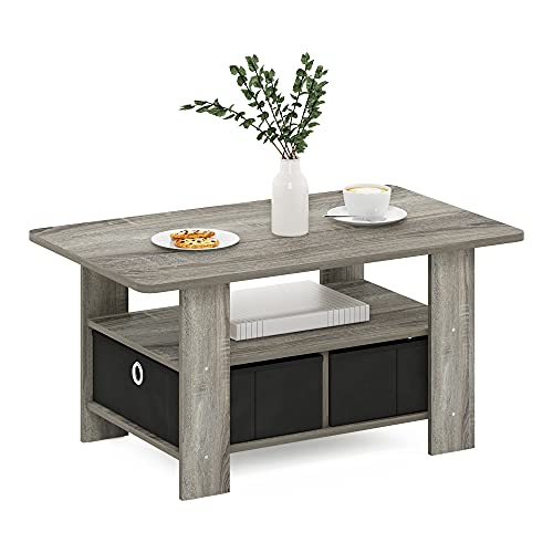 Andrey Coffee Table with Bin Drawer (French Oak Grey/Black / 2 Bin)