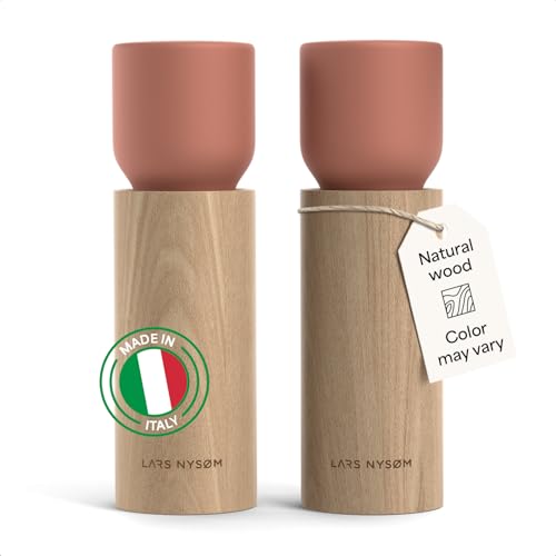 Wooden Salt and Pepper Grinder Set Manual (Brick Red / Set of two manual grinders without wooden tray)