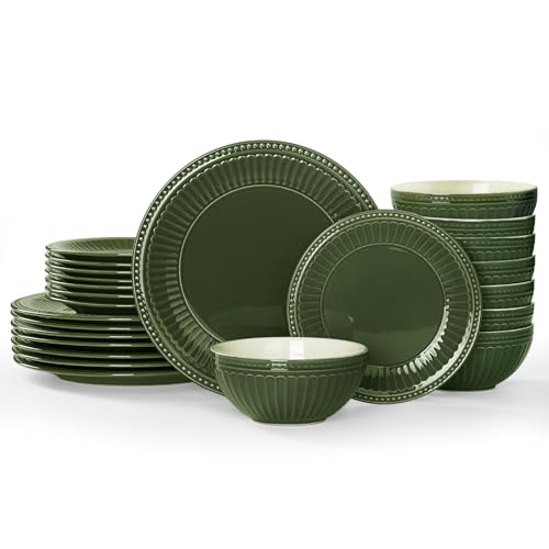 Ceramic Plates and Bowls Sets (Dark Green / Service for 8)