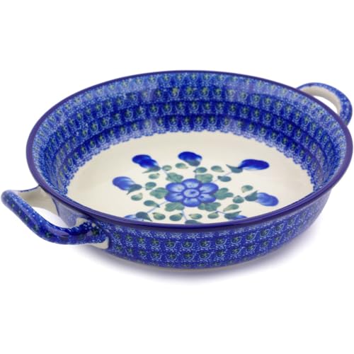 Polmedia Polish Pottery Round Baker with Handles (Blue Poppies)