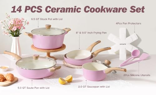 Ceramic Pots and Pans Set Nonstick (Ceramic Pink)