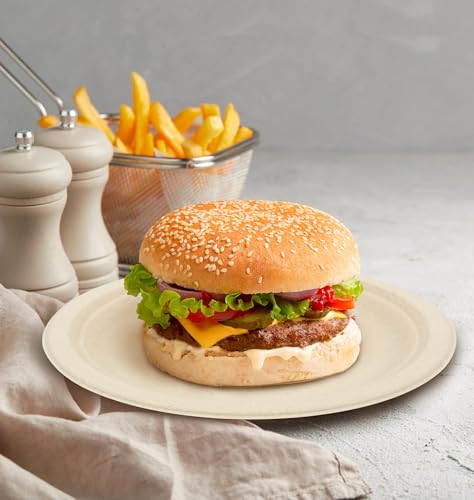100% Compostable Disposable Paper Plates Heavy Duty Waterproof Plates (10 INCH / 50 PCS PLATES)