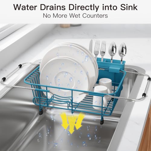 Blue Dish Drying Rack in Sink with Utensil Holder (Blue / For 10"-12"w Sink)
