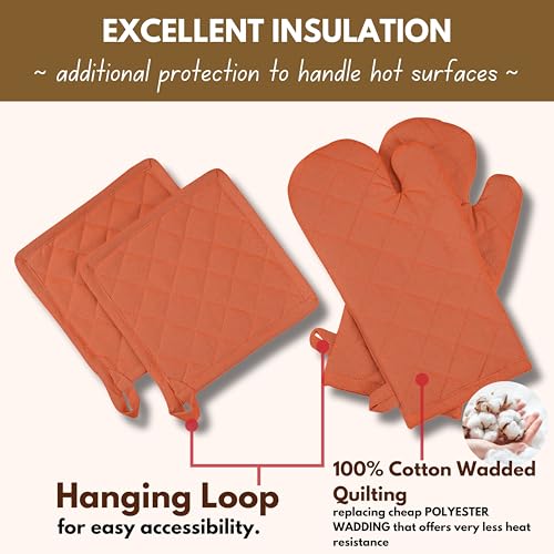 4 Piece Set 2 Oven Mitts & 2 Potholders (Orange)