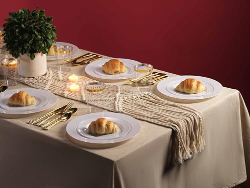 100 Elegant White Plastic Plates Set (White)