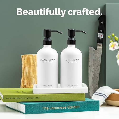 Glass Soap Dispenser Set (White Bottle / Matte Black Pump)