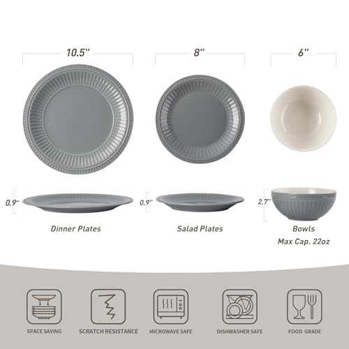 Ceramic Plates and Bowls Sets (Bluish Grey / Service for 4)