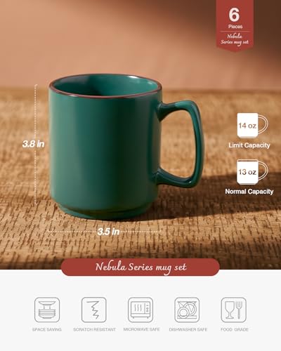 Coffee Mugs Set of 6 (Dark Green / 6pcs)