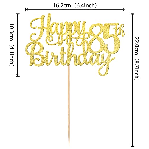 1 PCS Happy 85th Birthday Cake Topper Gold Glitter Cheers to 85 Years Birthday Cake Pick 85 Fabulous Cake Decoration for Happy 85th Birthday Theme Party Decorations Supplies (Gold / 85th)