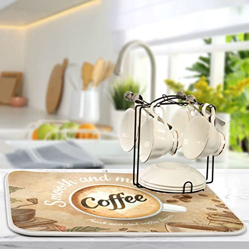 Super Absorbent Dish Drying Mat (Coffee Cup Retro Brown / 18" x 24")