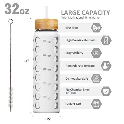 Glass Water Bottle (White / 32 Ounces)