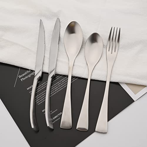 Luxury 304 Stainless Steel Matte Silver Cutlery Flatware Set (4 / Silver)
