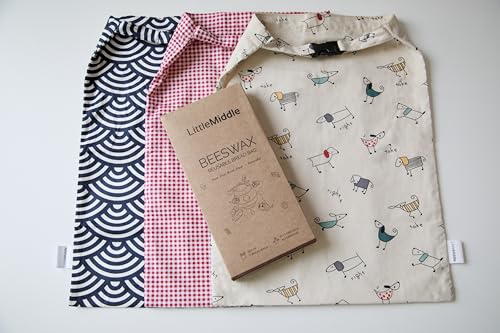 2 XL Beeswax Bread Bags for Homemade Bread (Cream with Dog Print)