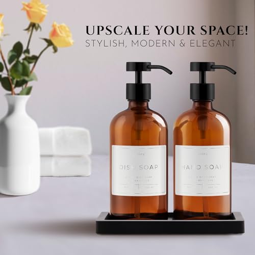 Glass Soap Dispenser Set of 2 (Amber/Black)
