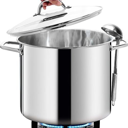 Commercial Grade LARGE STOCK POT 20 Quart With Lid (20 Quarts / Mirror Polished Stainless Steel)