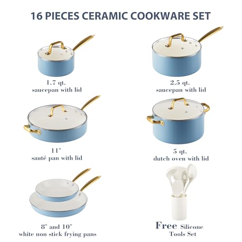 Ceramic Cookware Set 16 Pcs Oven & Dishwasher Safe