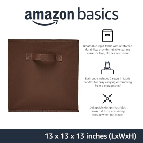 Collapsible Fabric Storage Bins with Handles (Brown / 13"x13"x13")