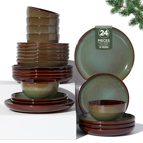 Ceramic Dinnerware Sets for 6 (Olive Green Brown / Set (24pcs))