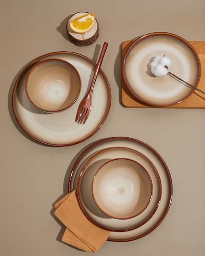 Stoneware Dinnerware Sets for 8 (Brown Yellow / Set (24pcs))
