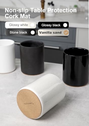 Ceramic Kitchen Utensil Holder for Countertop Organizer 6.4" Sand (Sand)