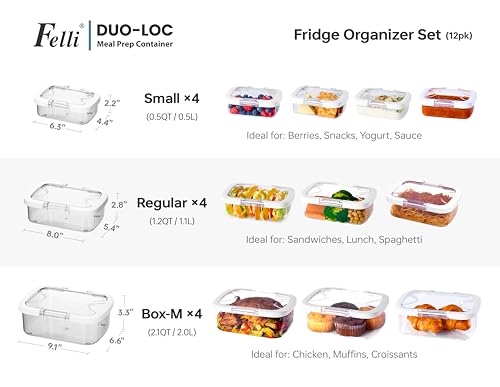 Duo Loc Meal Prep Container for Refrigerator (Fridge Organizer 12pk)