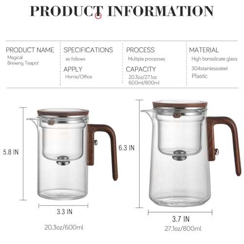 800ml Witchcraft Glass Teapot with Magnetic Water Separation Design (Brown / 0.8 Quarts)