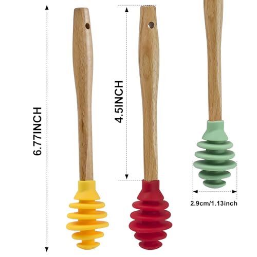 3 Pack Silicone Honey Dipper Sticks (Yellow/Red/Green)