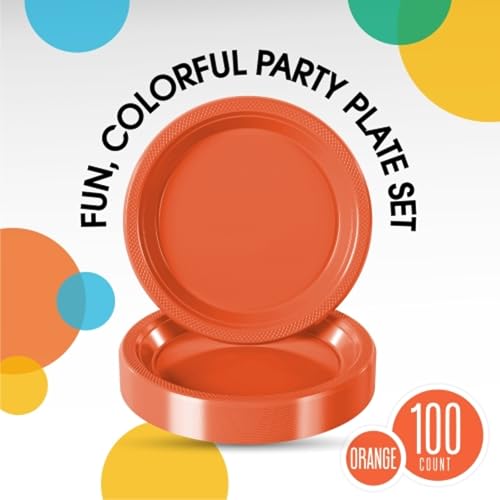 Sturdy Orange Plastic Plates 9" Party Plates 100 Pcs (9 inch / Orange)