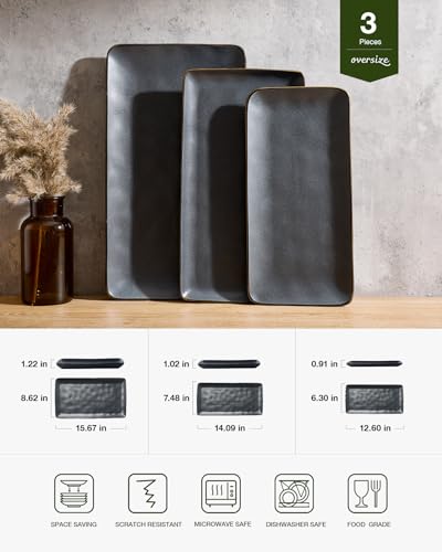 Serving Platters Set of 3 Sizes (Matte Dark Charcoal)