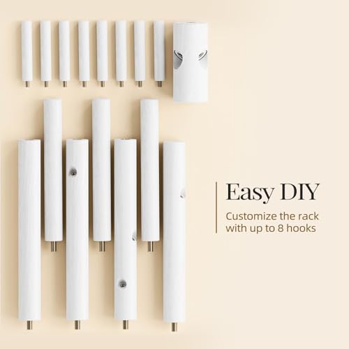 Solid Wooden Coat Rack Freestanding with 8 Hooks (White)