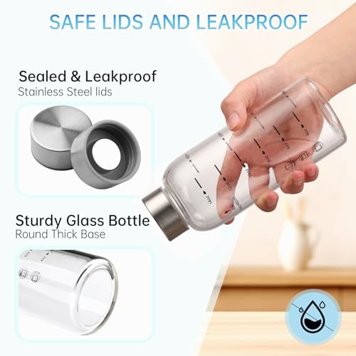 Glass Juice Bottles 4 Pack 16 oz (16 Ounces / 4 Pack Silver Lid)
