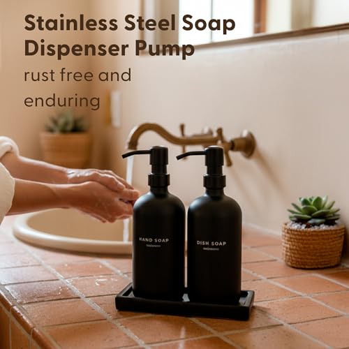 Bathroom Soap Dispenser Set (Black Bottles Black Pumps Black Tray)