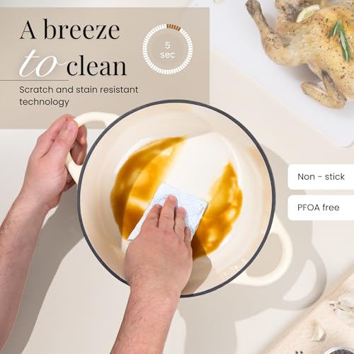 Enamelled Cast Iron Dutch Oven Pot with Lid (Cream / 6.4-Quart - Deep)