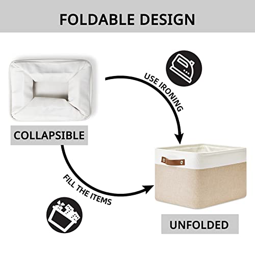 Fabric Storage Bins for Laundry (White&Khaki / L-15"x11"x9.5")