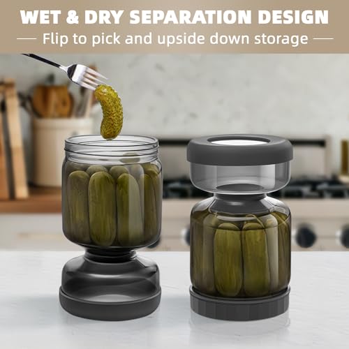 Pickle Jar with Strainer Flip (34oz Grey)